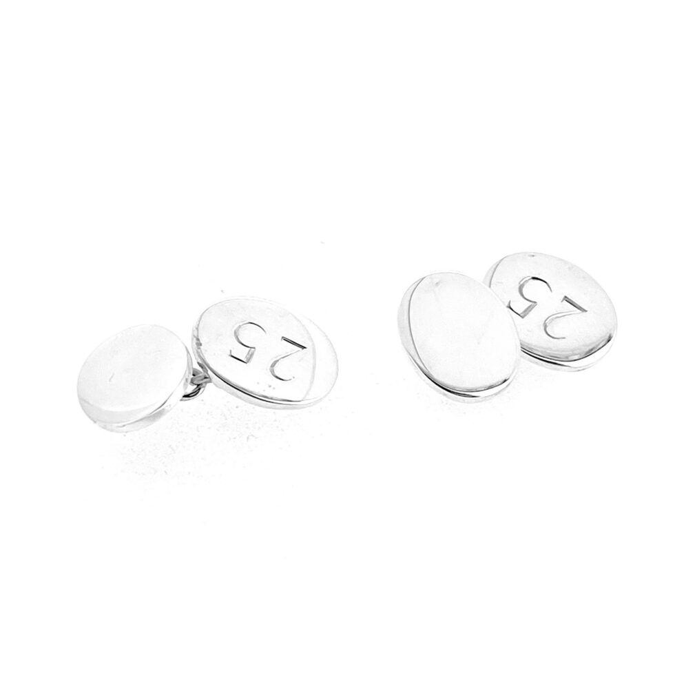 Links of London sterling silver engraved 25 reversible cufflinks angled view