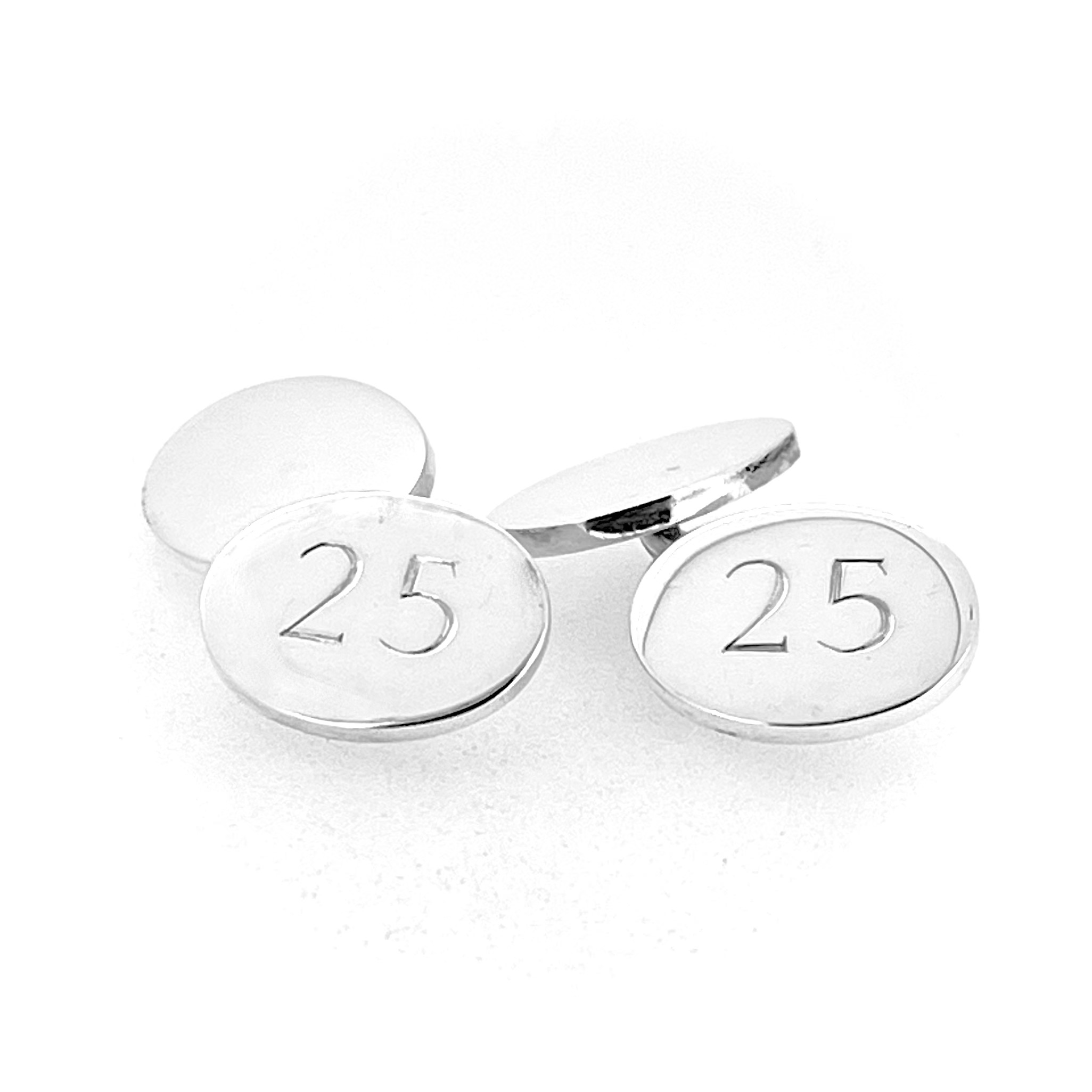 Vintage sterling silver No. 25 cufflinks reverse view with chain links