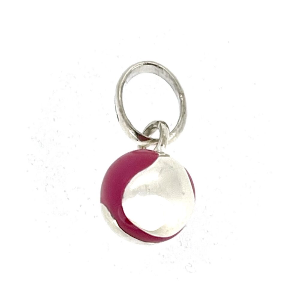 Vintage tennis ball charm with polished silver and pink enamel finish