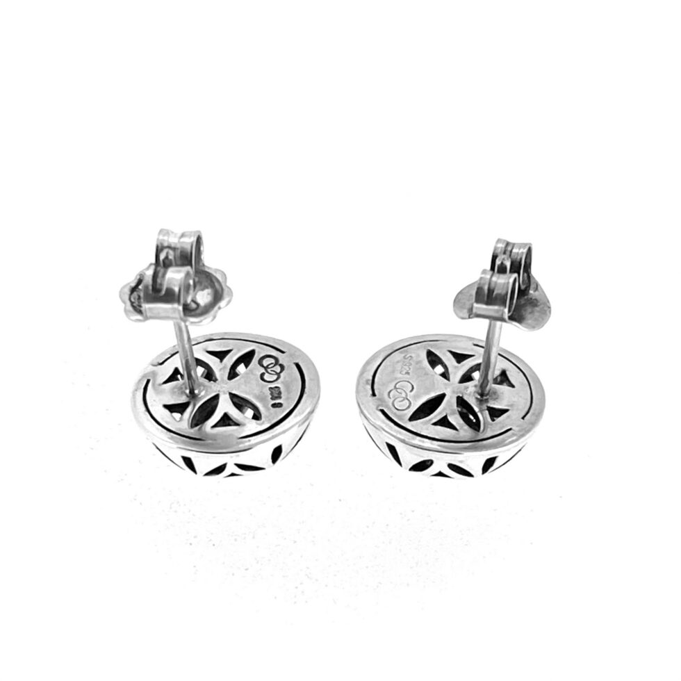 Vintage Links of London Sterling Silver Round Domed Earrings Geometric Floral Design