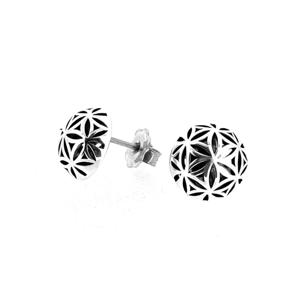 Vintage Links of London Sterling Silver Round Domed Earrings Geometric Floral Design