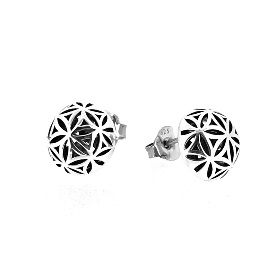 Vintage Links of London Sterling Silver Round Domed Earrings Geometric Floral Design