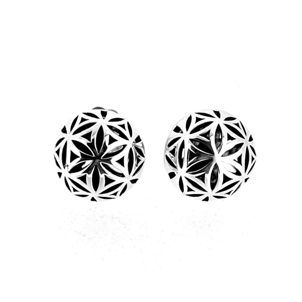 Vintage Links of London Sterling Silver Round Domed Earrings Geometric Floral Design