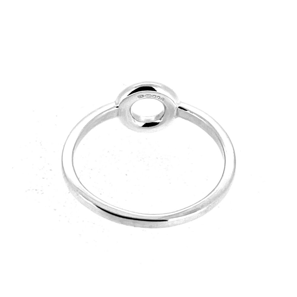 Reverse view of vintage Sweetie Halo ring showing slim silver band