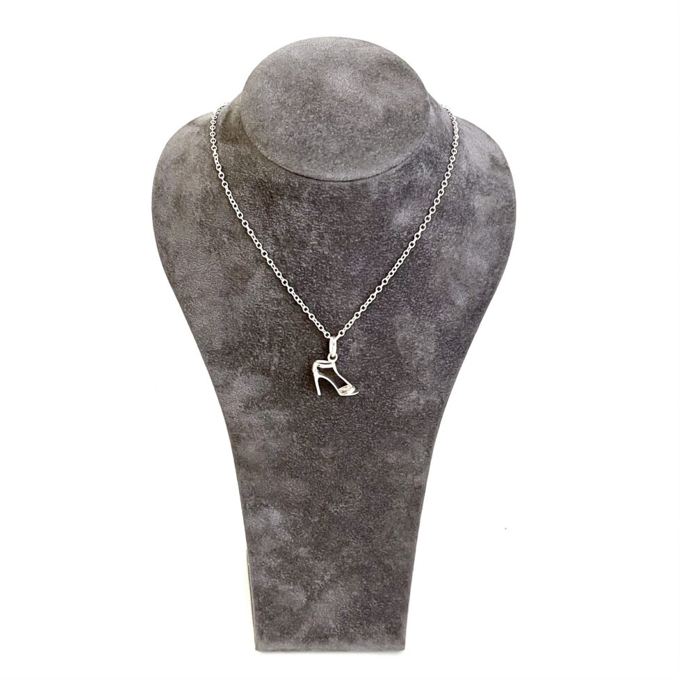 Sterling silver stiletto necklace front view with polished finish