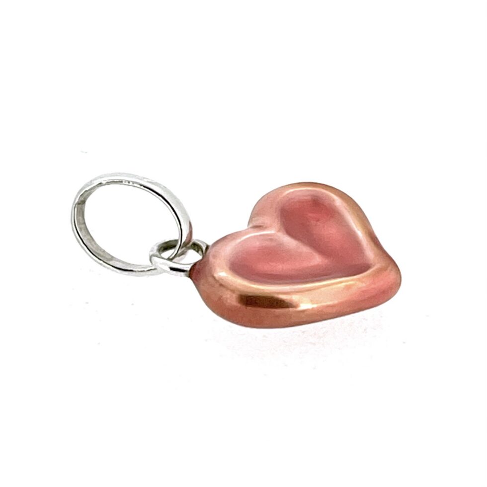 Sterling silver heart charm with translucent red enamel