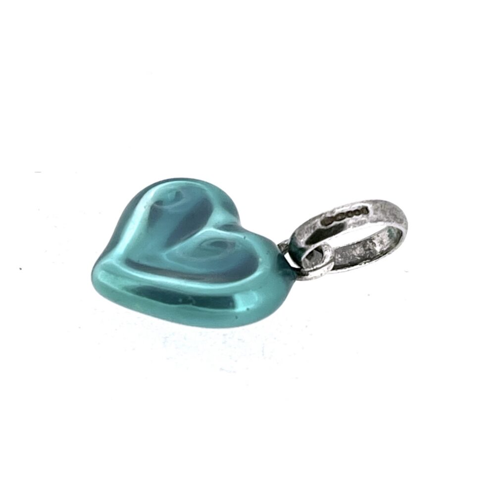 Sterling silver thumbprint heart charm turquoise enamel detail