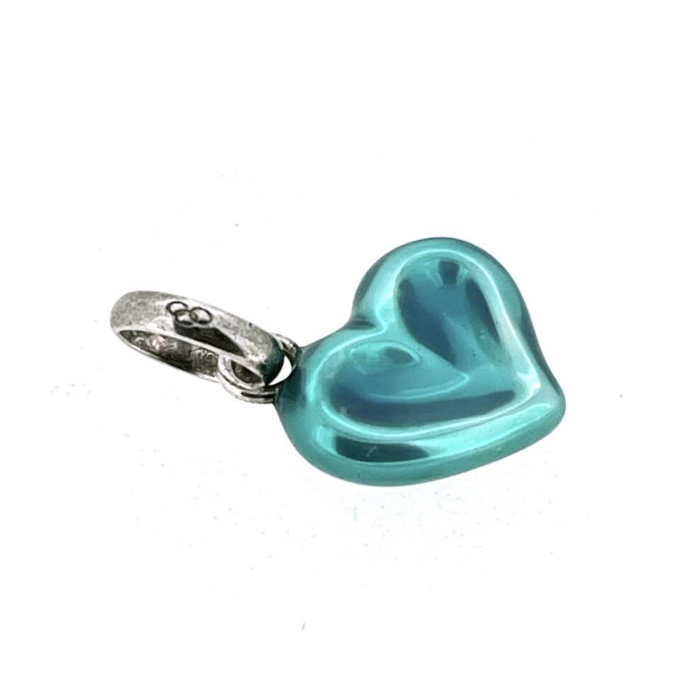 Blue enamel heart charm with sterling silver bail