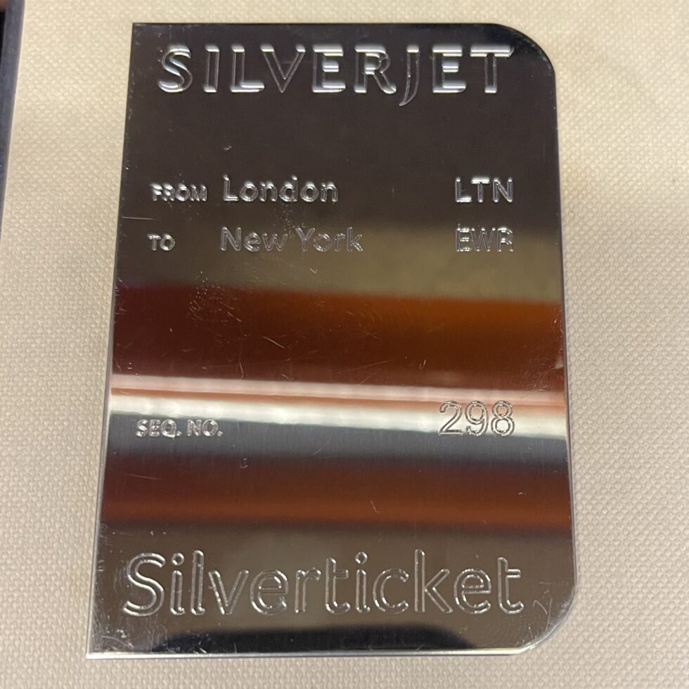 Vintage Silverjet Silverticket silver-plated presentation ticket stub front view