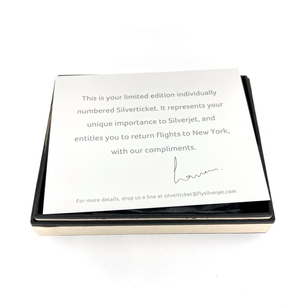 Vintage Silverjet Silverticket displayed in original presentation box