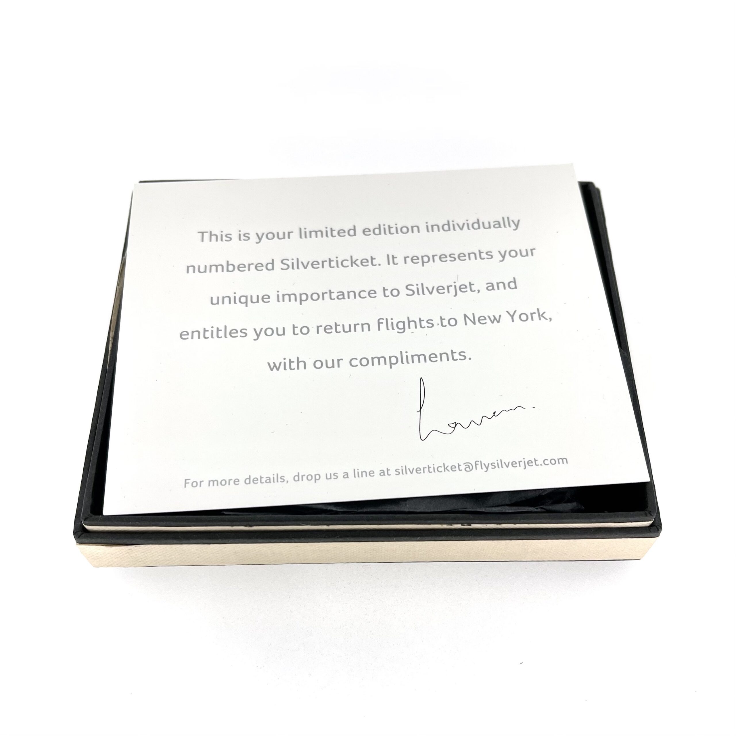 Vintage Silverjet Silverticket displayed in original presentation box