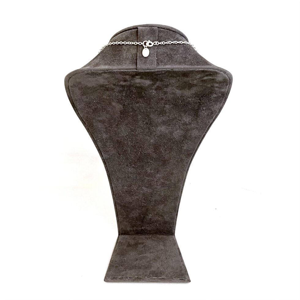 Sterling silver oval link necklace chain with bolt ring clasp detail shown from the reverse