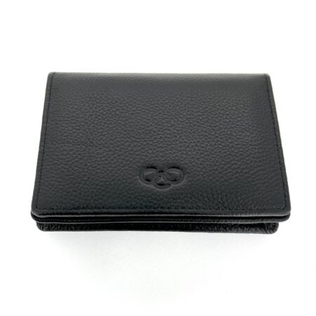 Links of London black leather wallet with embossed three-ring logo