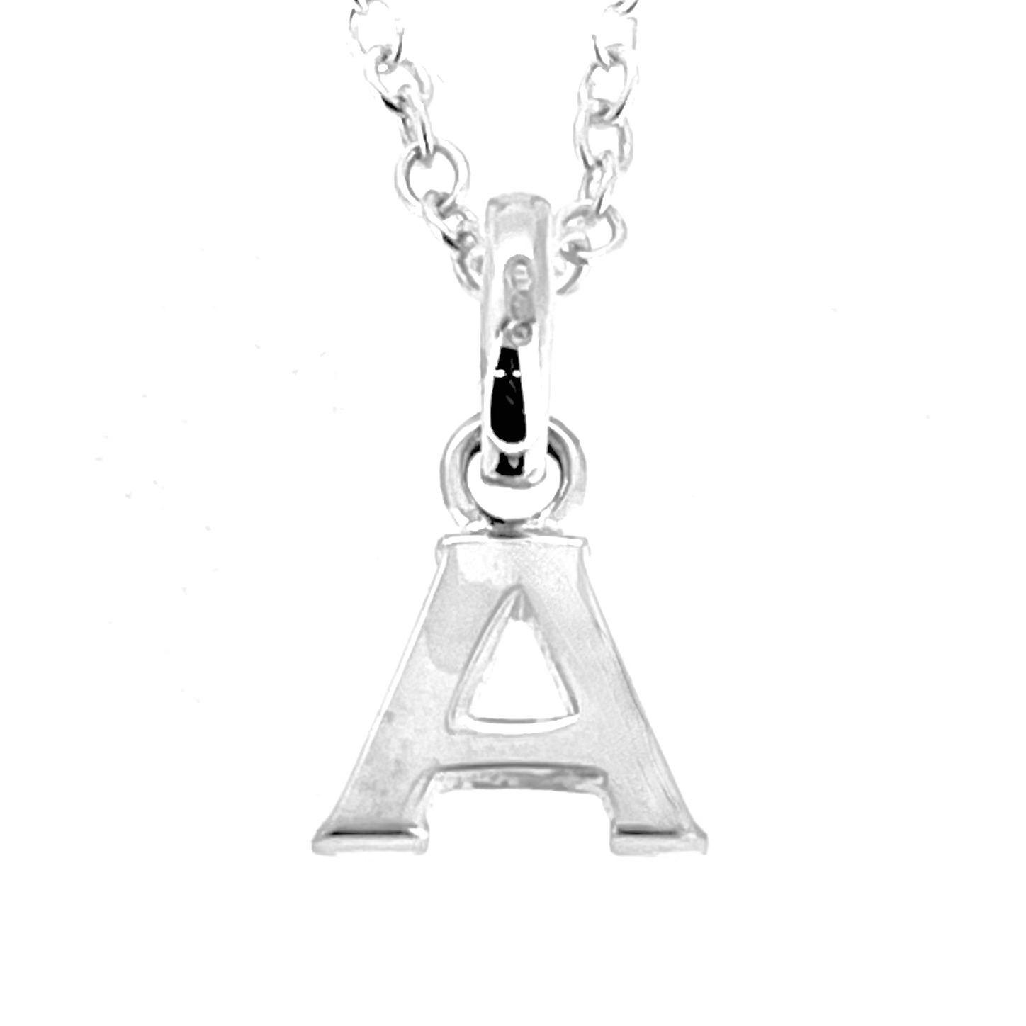 Sterling silver A initial necklace front view