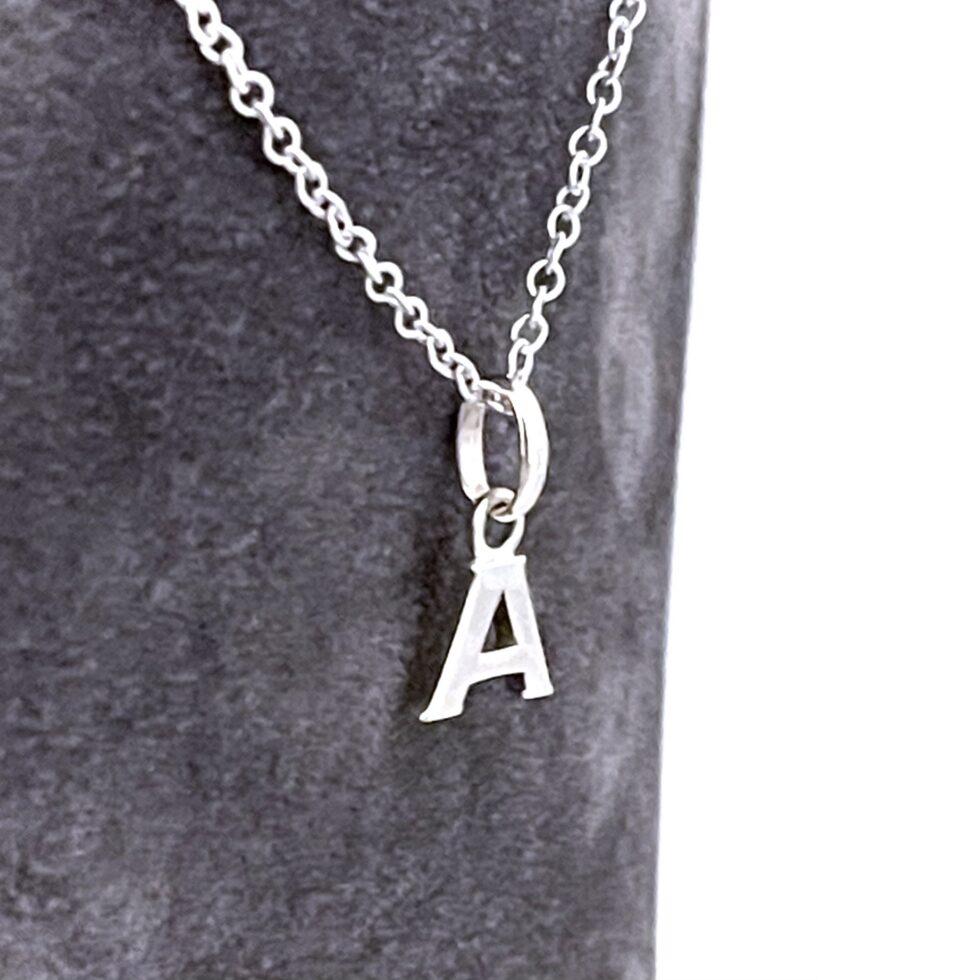 Vintage sterling silver initial A necklace with polished finish