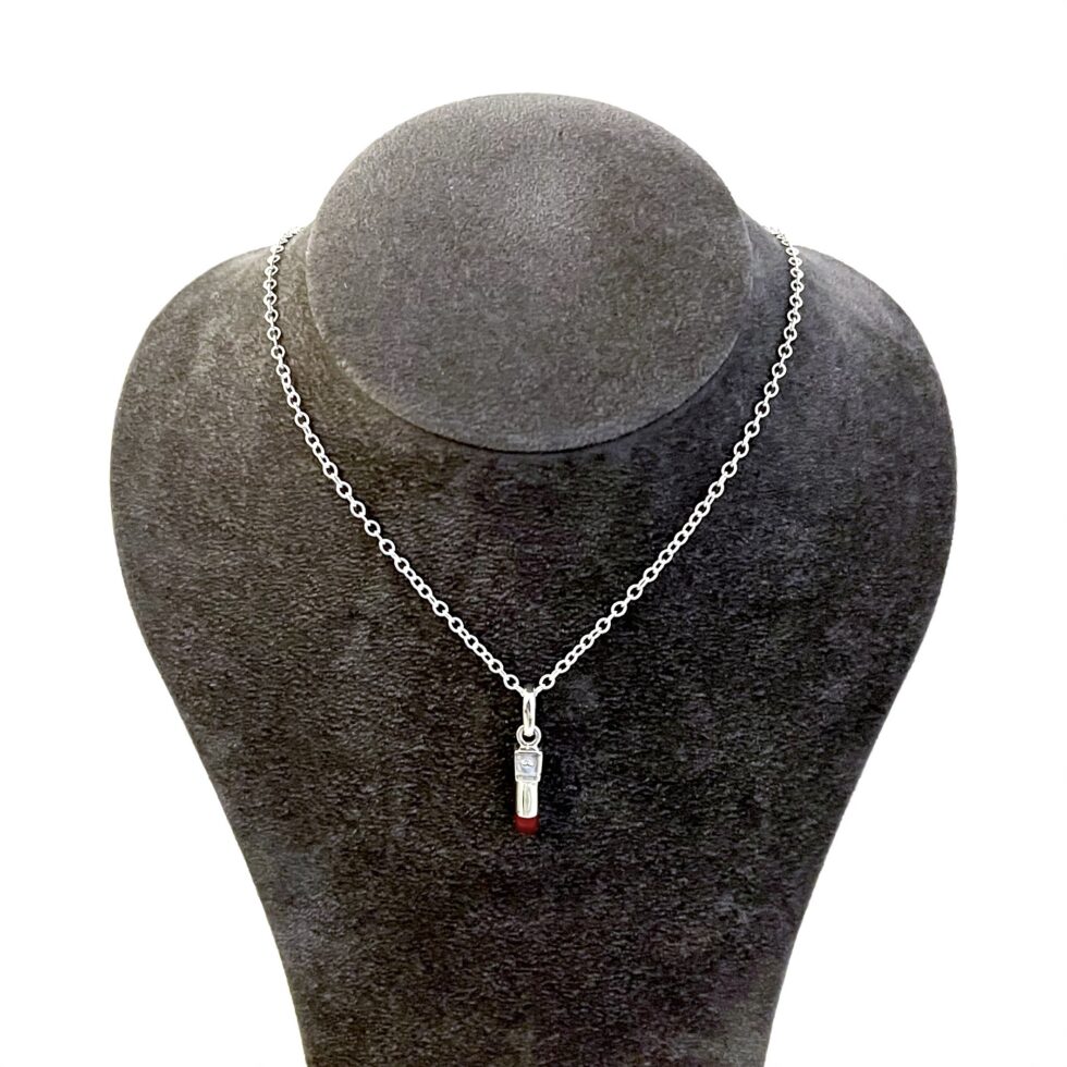 Links of London lipstick charm necklace with red enamel tip on silver chain