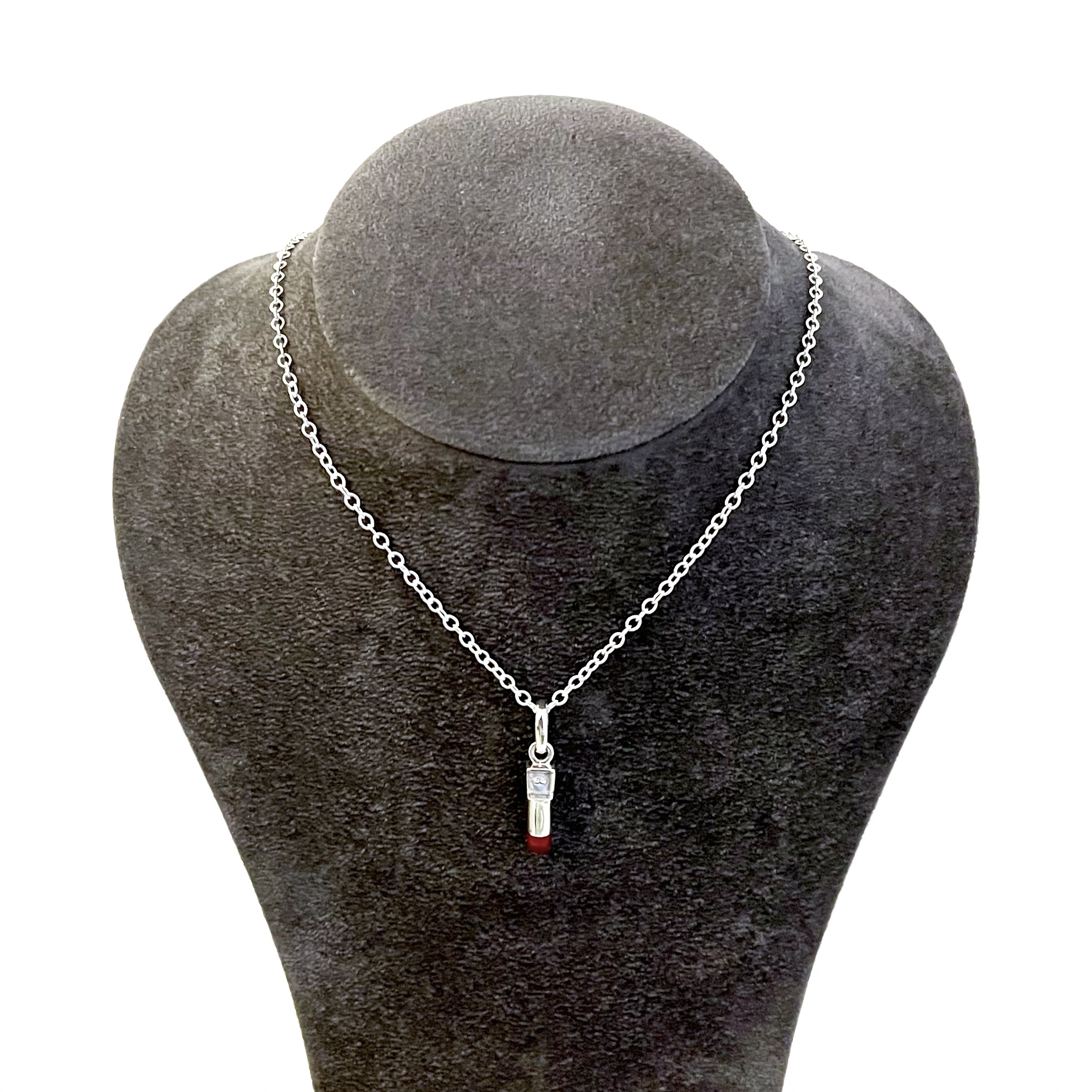 Links of London lipstick charm necklace with red enamel tip on silver chain