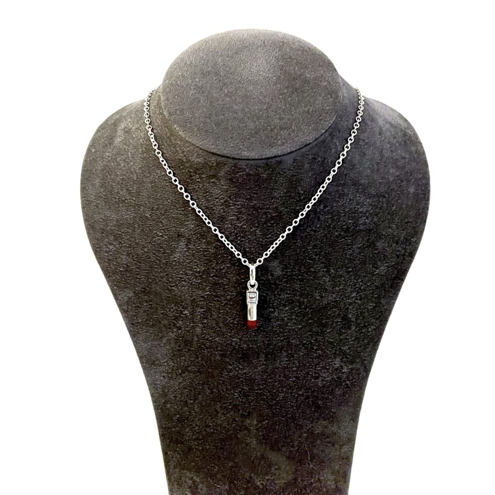 Vintage Links of London Lipstick Charm Necklace in sterling silver with red enamel