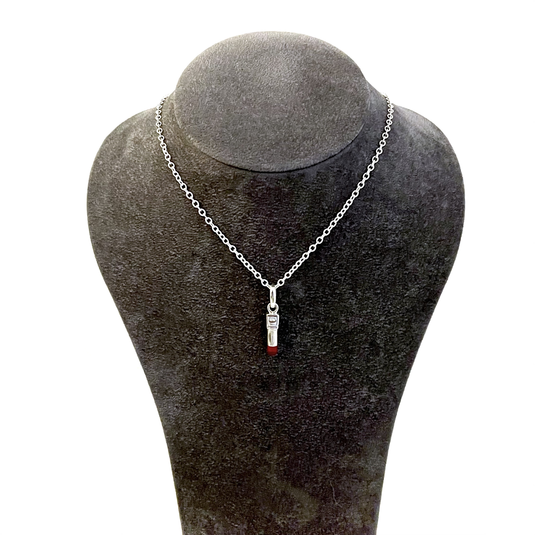 Vintage Links of London Lipstick Charm Necklace in sterling silver with red enamel