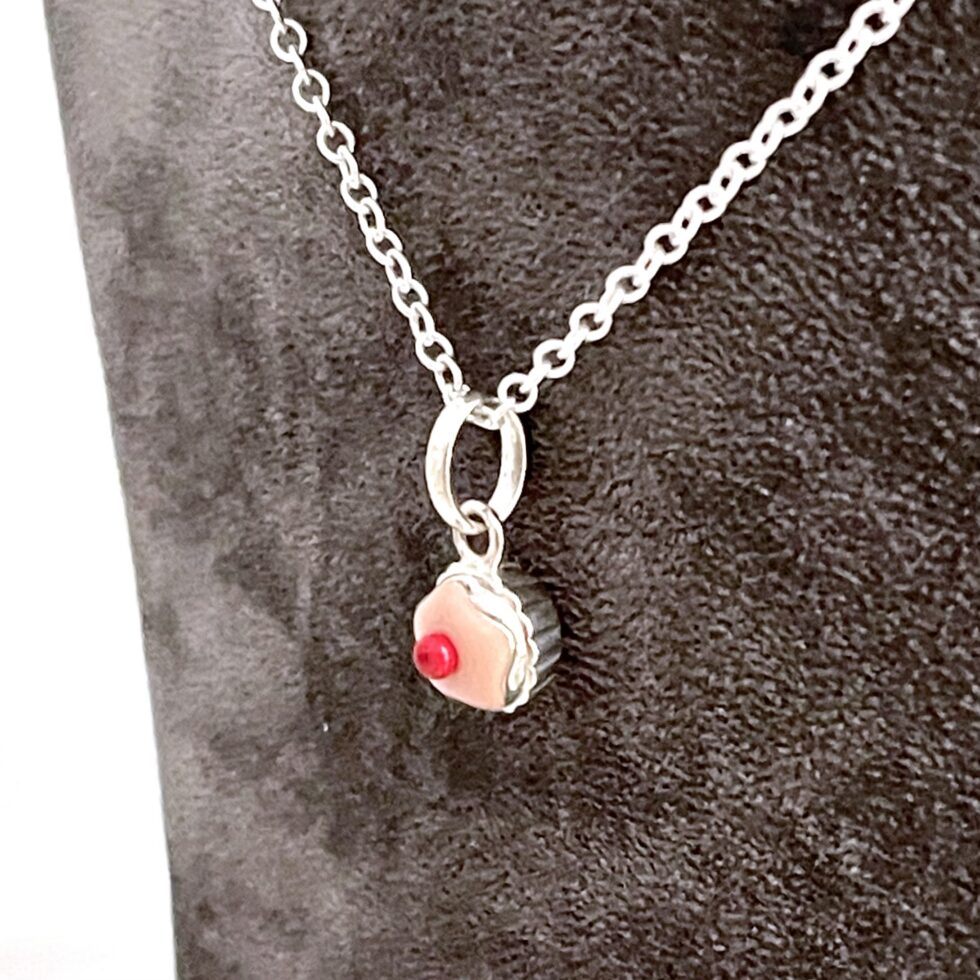 Links of London pink cupcake charm necklace on sterling silver chain