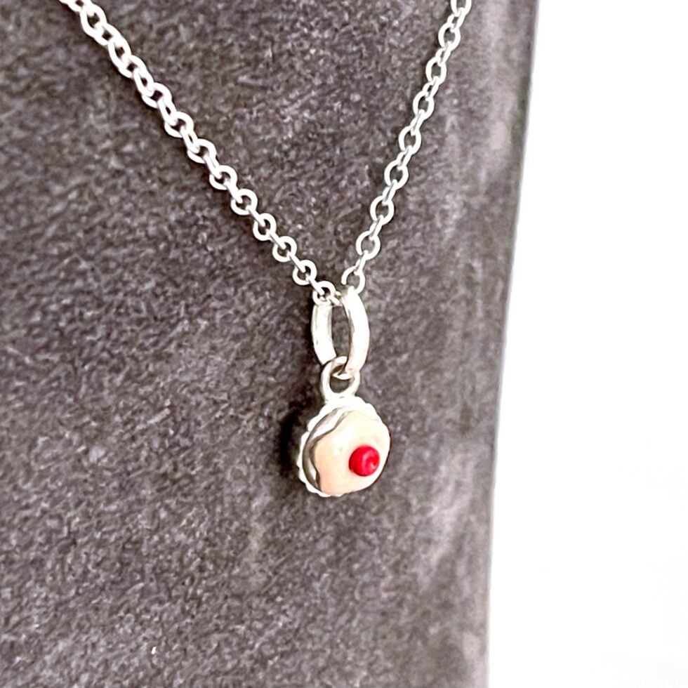 Vintage sterling silver cupcake necklace with pink enamel frosting