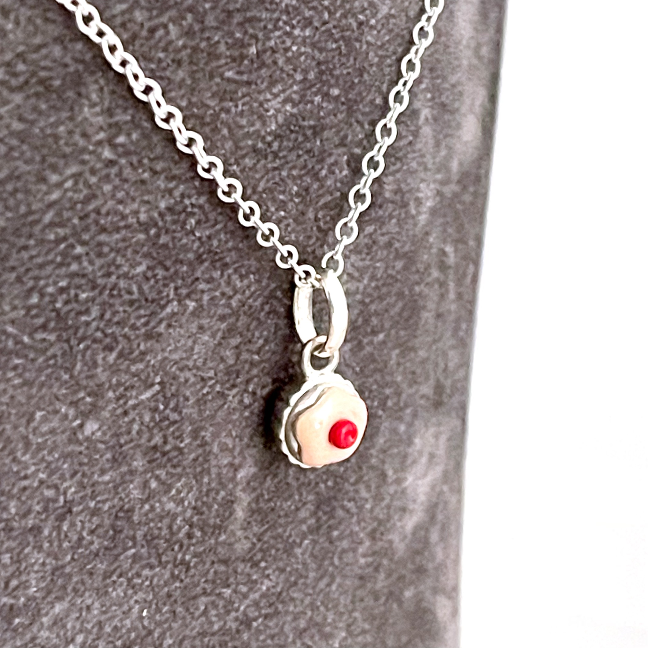 Vintage sterling silver cupcake necklace with pink enamel frosting