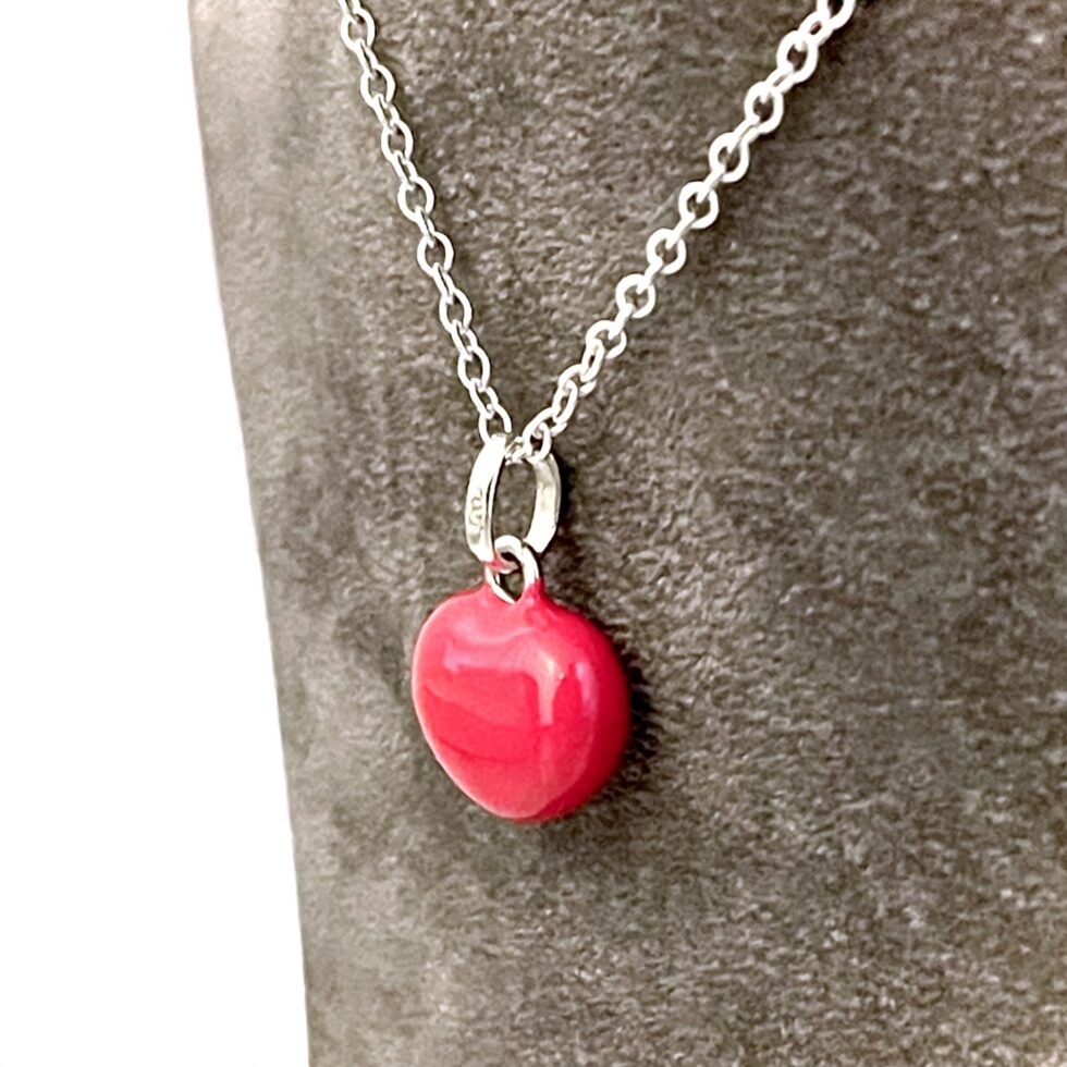 Red Enamel Heart charm presented as a finished Links of London necklace