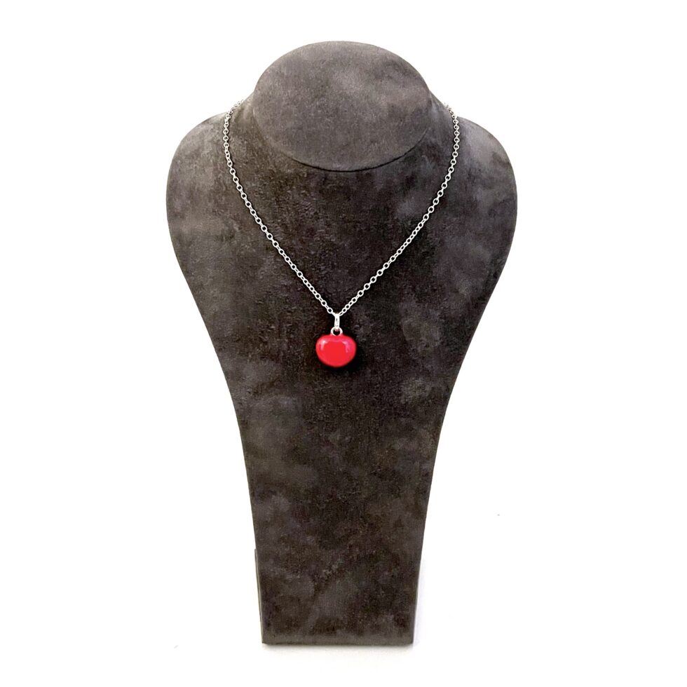 Vintage sterling silver heart necklace with red enamel finish