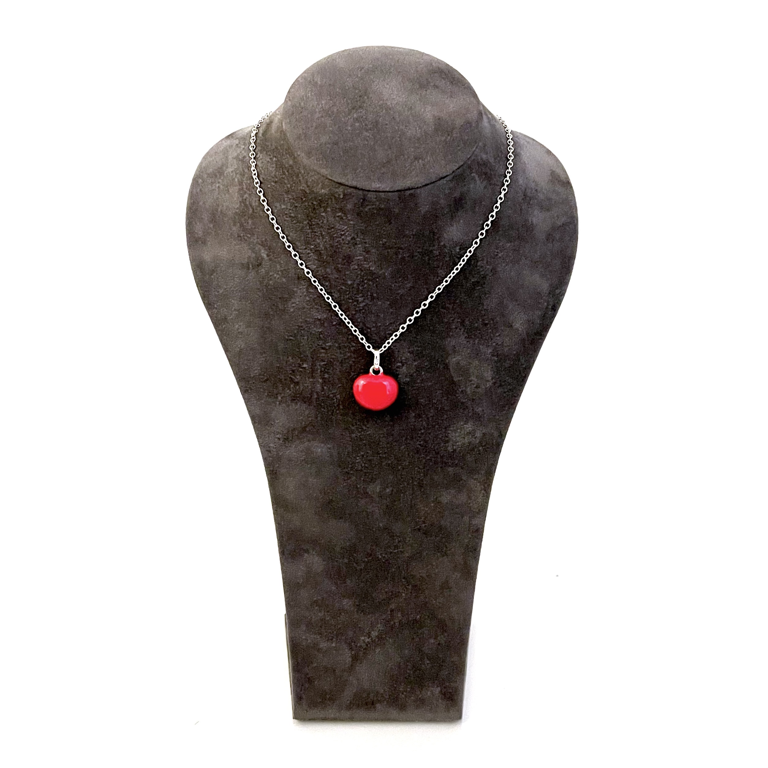 Vintage sterling silver heart necklace with red enamel finish