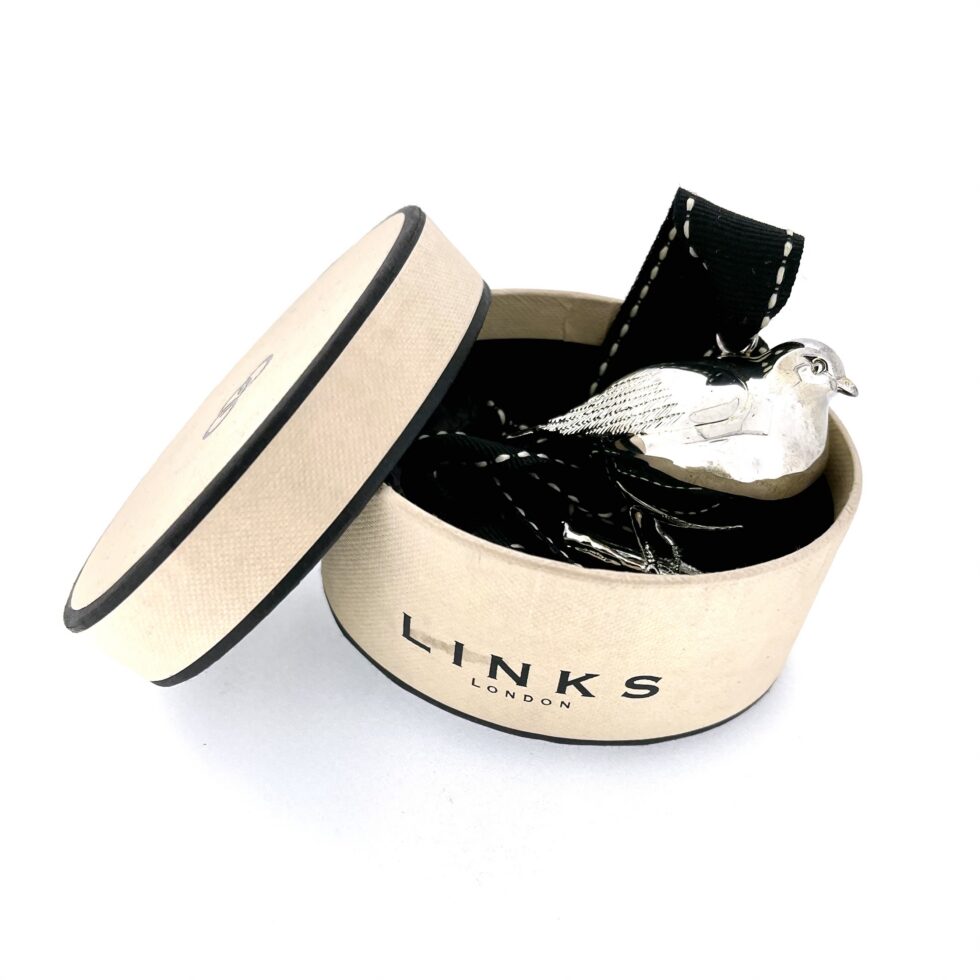 Vintage Links of London Robin Christmas Tree Bauble in original round gift box