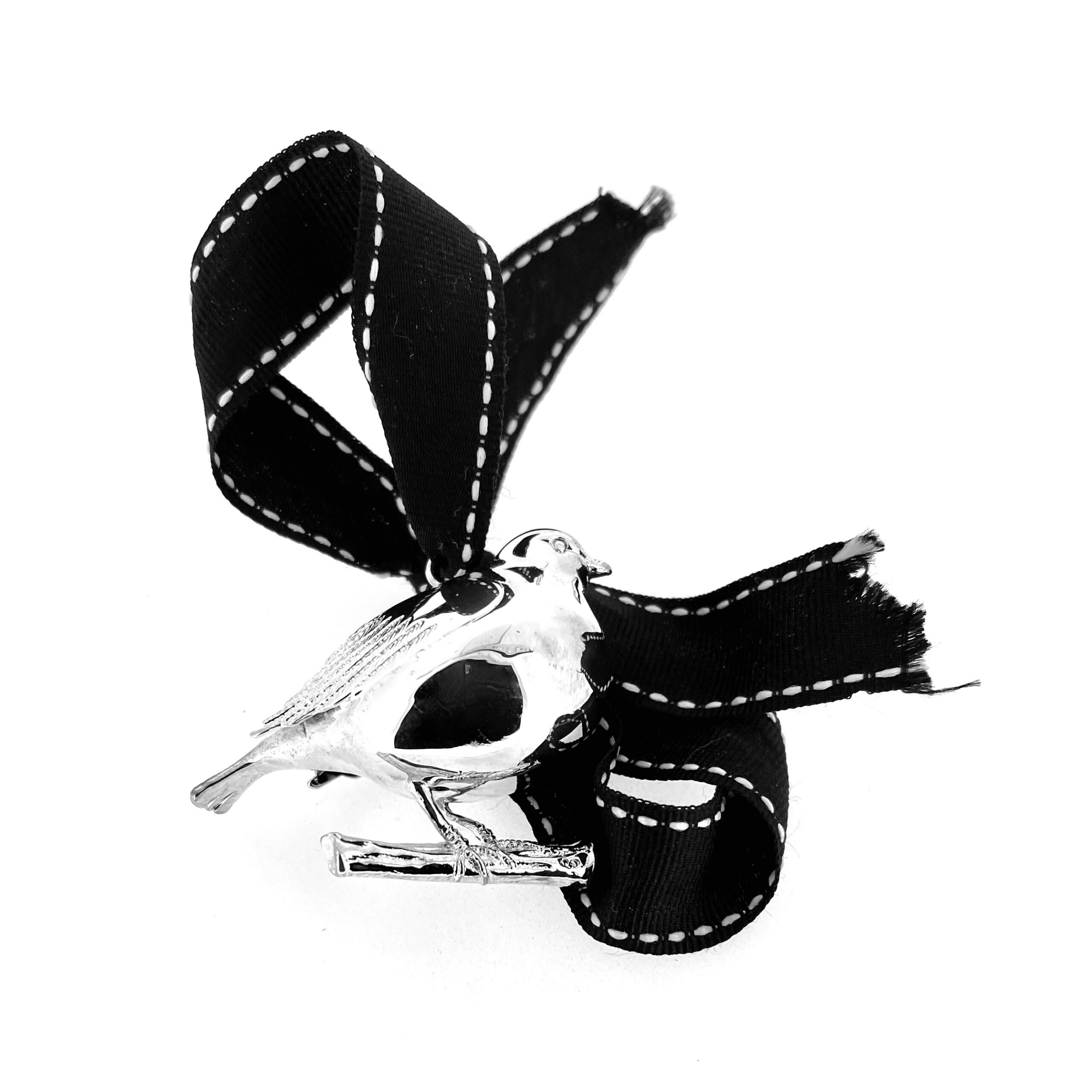 Side view of vintage robin Christmas tree decoration by Links of London