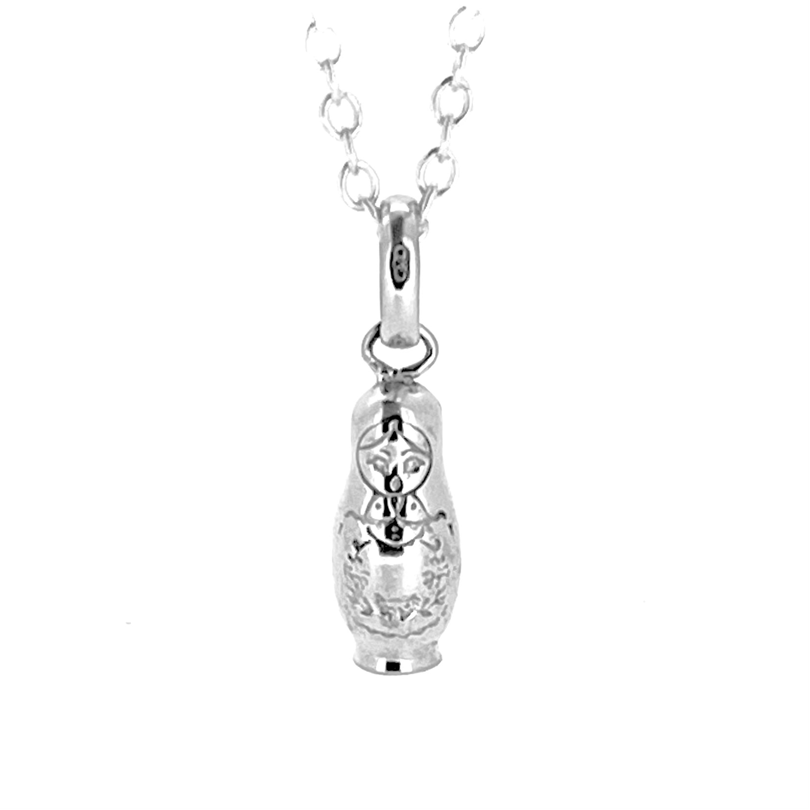 Sterling silver Russian Doll necklace front view