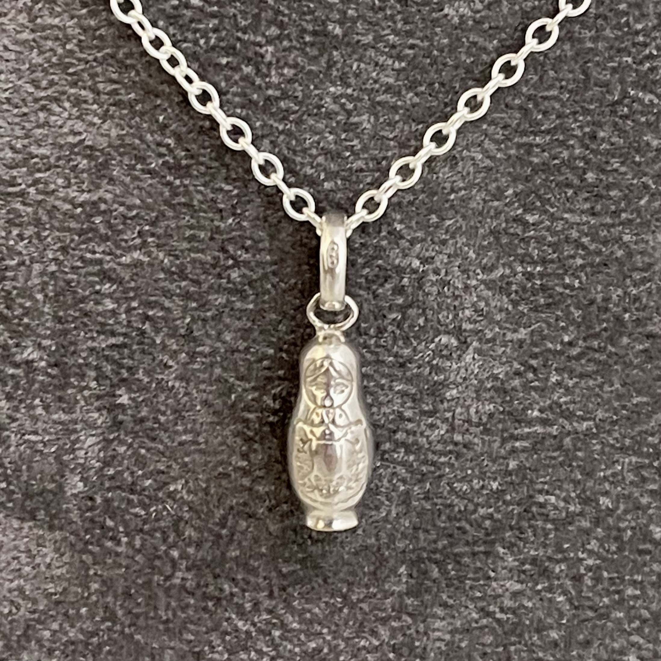 Vintage sterling silver Russian Doll necklace with Matryoshka design