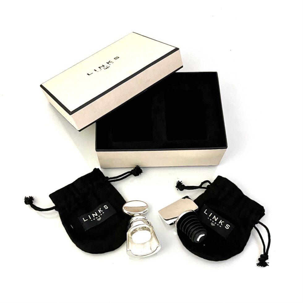 Links of London bottle stopper set with original dust bags and gift box