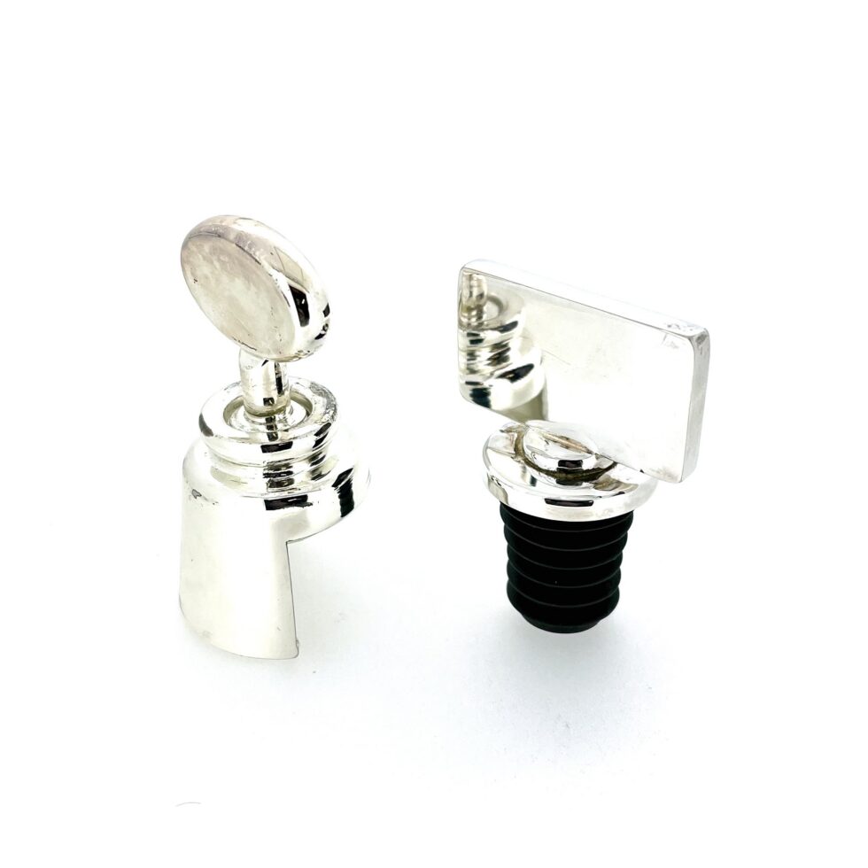 Vintage bottle stopper set with ribbed plug stopper and screw-down compression stopper