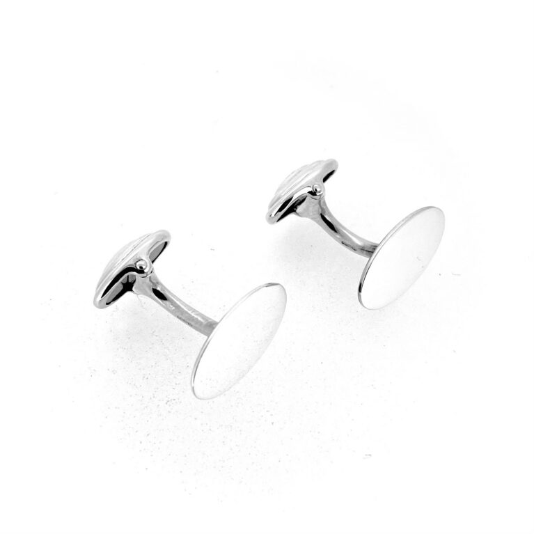 Vintage Links of London sterling silver classic oval cufflinks front angled view