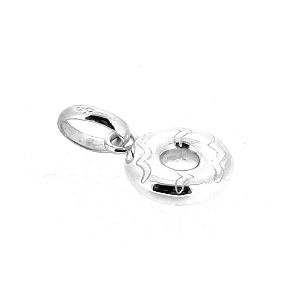 Sterling silver doughnut charm with icing pattern detail