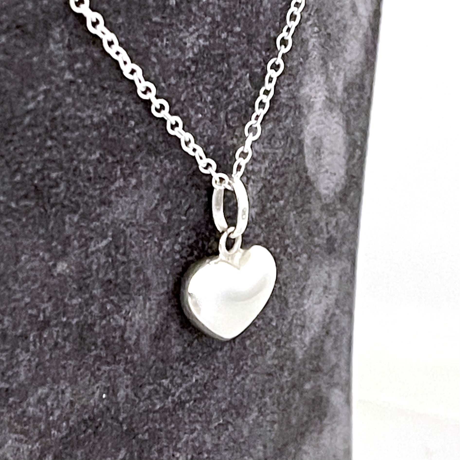 Vintage sterling silver Puffed Heart necklace with softly domed form