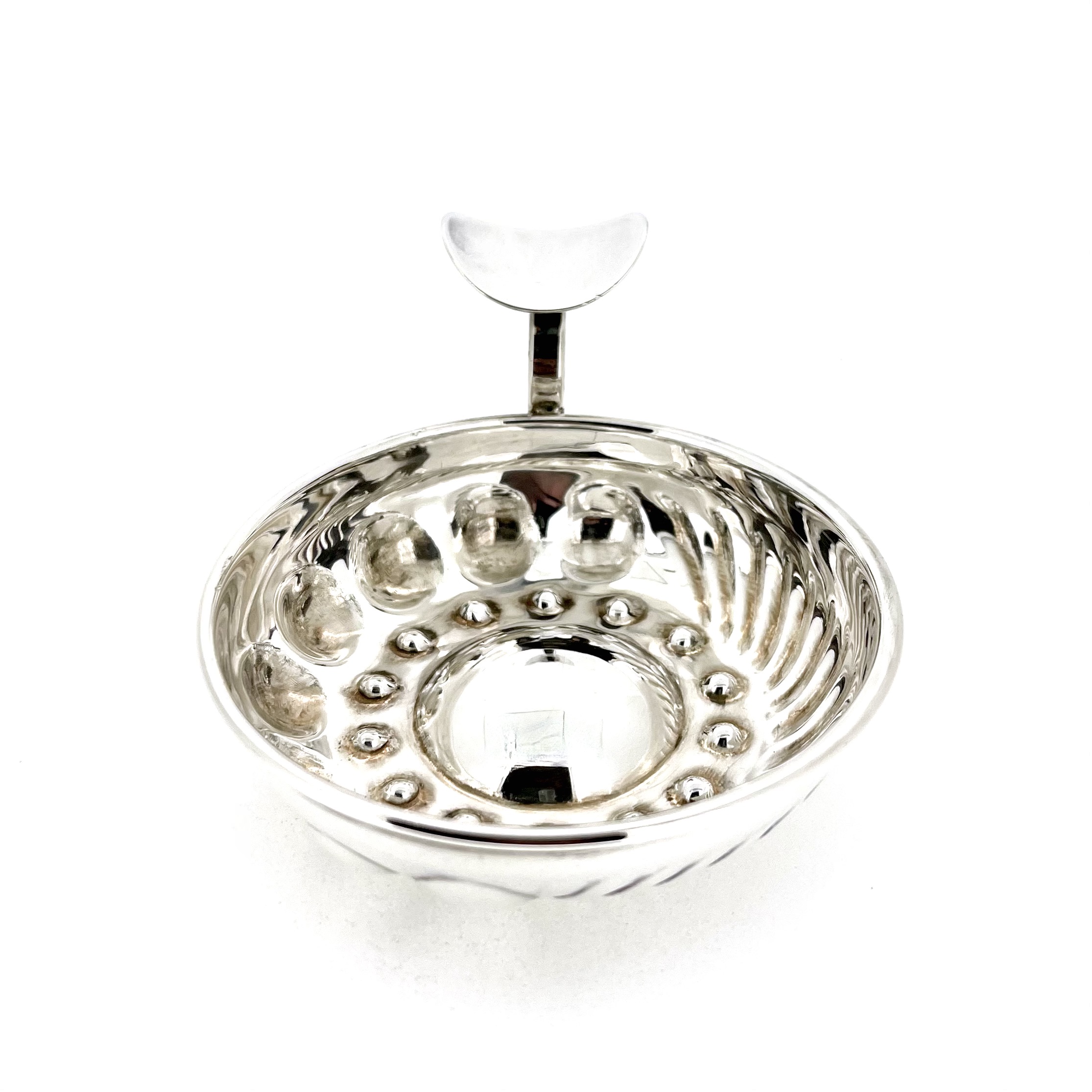 Front view of vintage Links of London sommelier tastevin in sterling silver