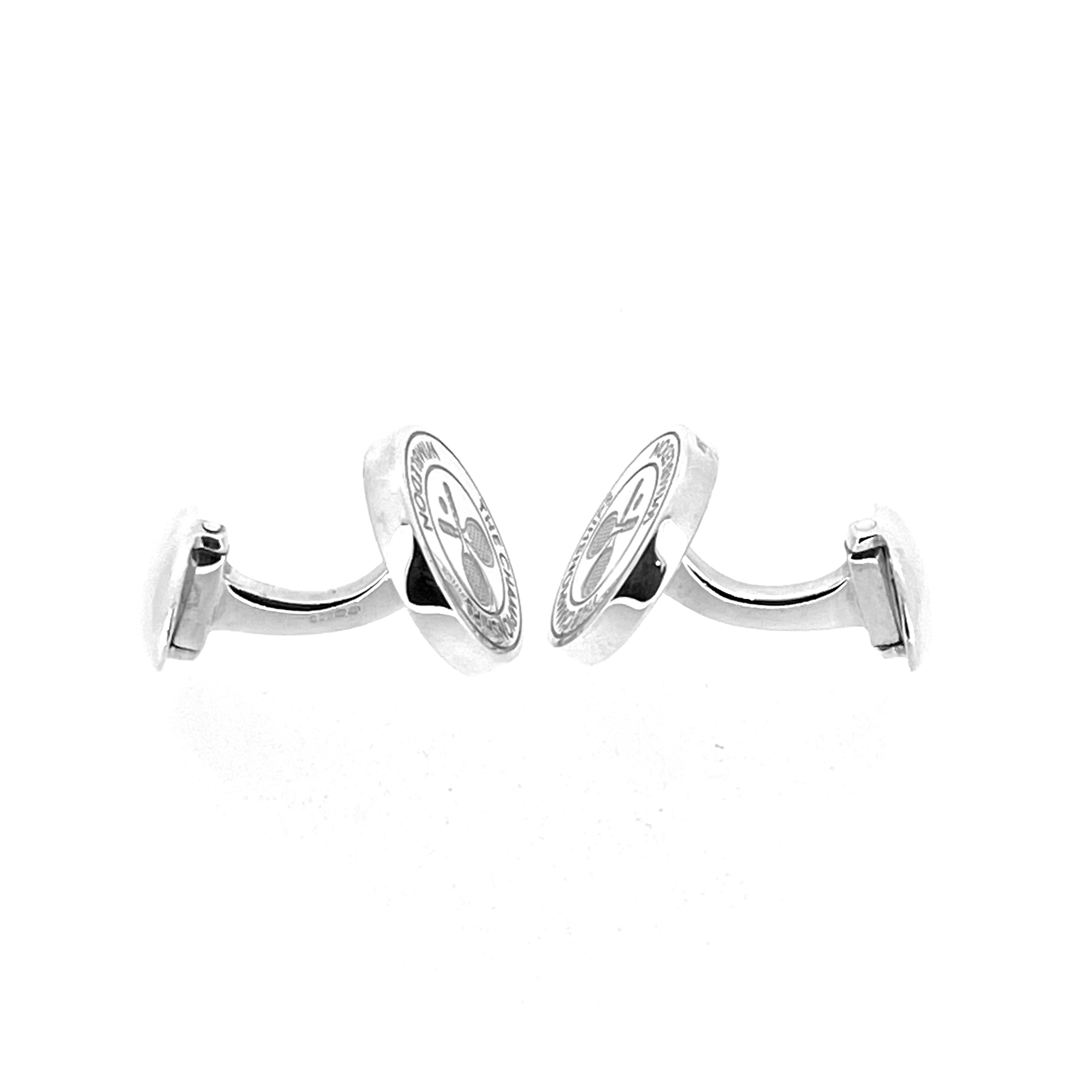 Sterling silver Wimbledon cufflinks with circular fronts and polished finish