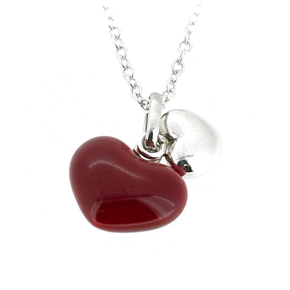 Vintage Links of London Two Hearts necklace in sterling silver with red enamel