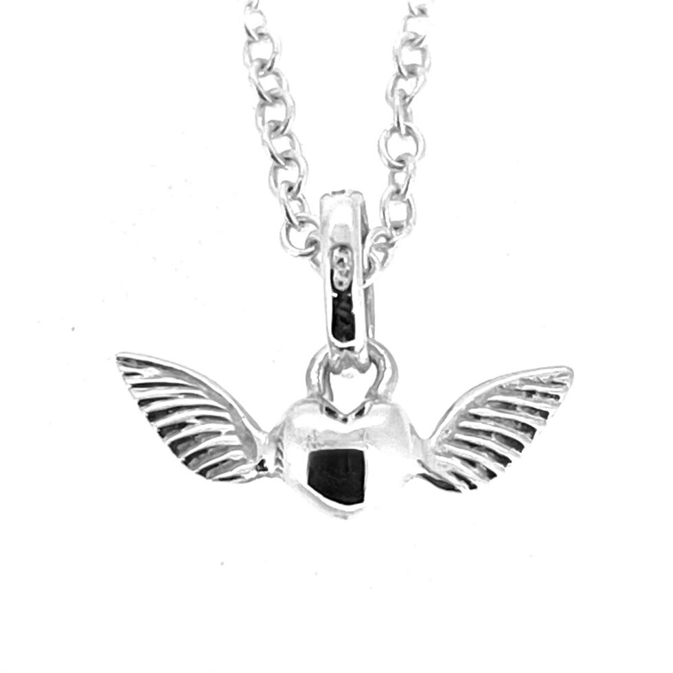 Sterling silver winged heart necklace front view
