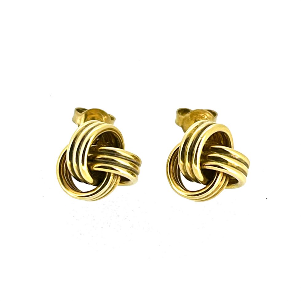 Pair of Links of London knot stud earrings in yellow gold vermeil