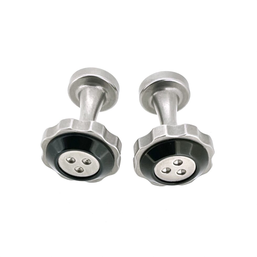 Side profile of Links of London McLaren screw cufflinks