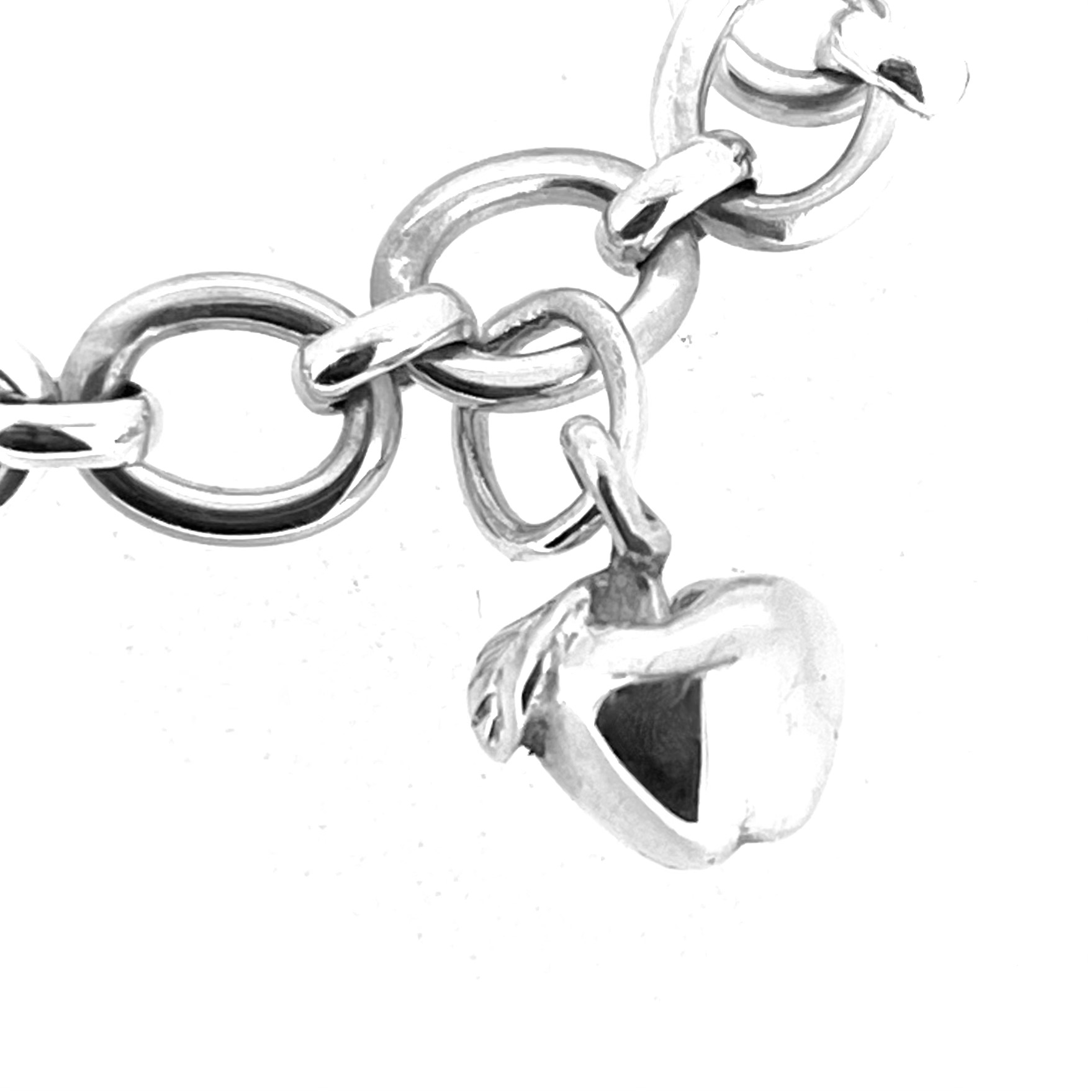 Apple charm detail on vintage Links of London sterling silver bracelet