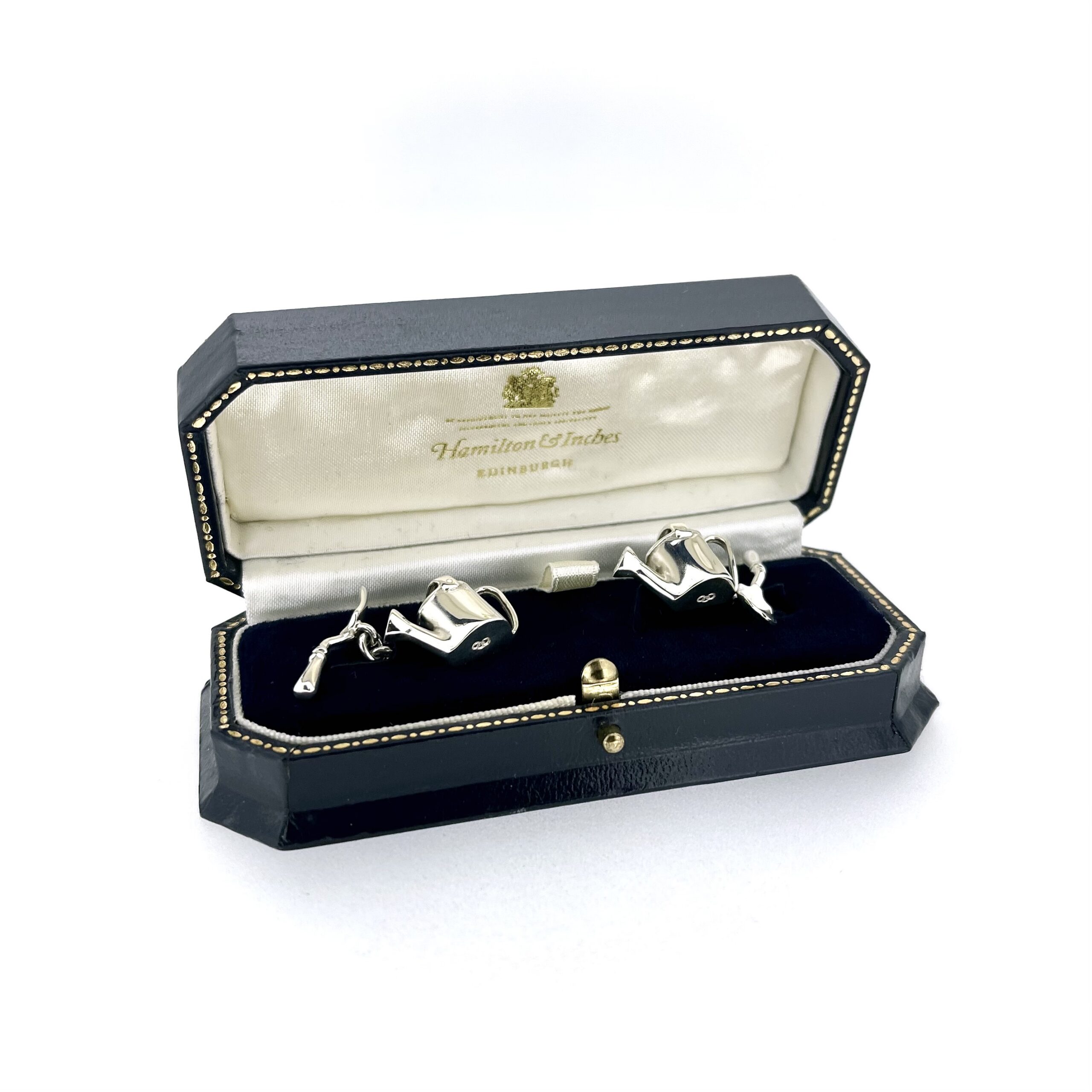 Vintage sterling silver novelty cufflinks supplied in Hamilton and Inches Edinburgh box