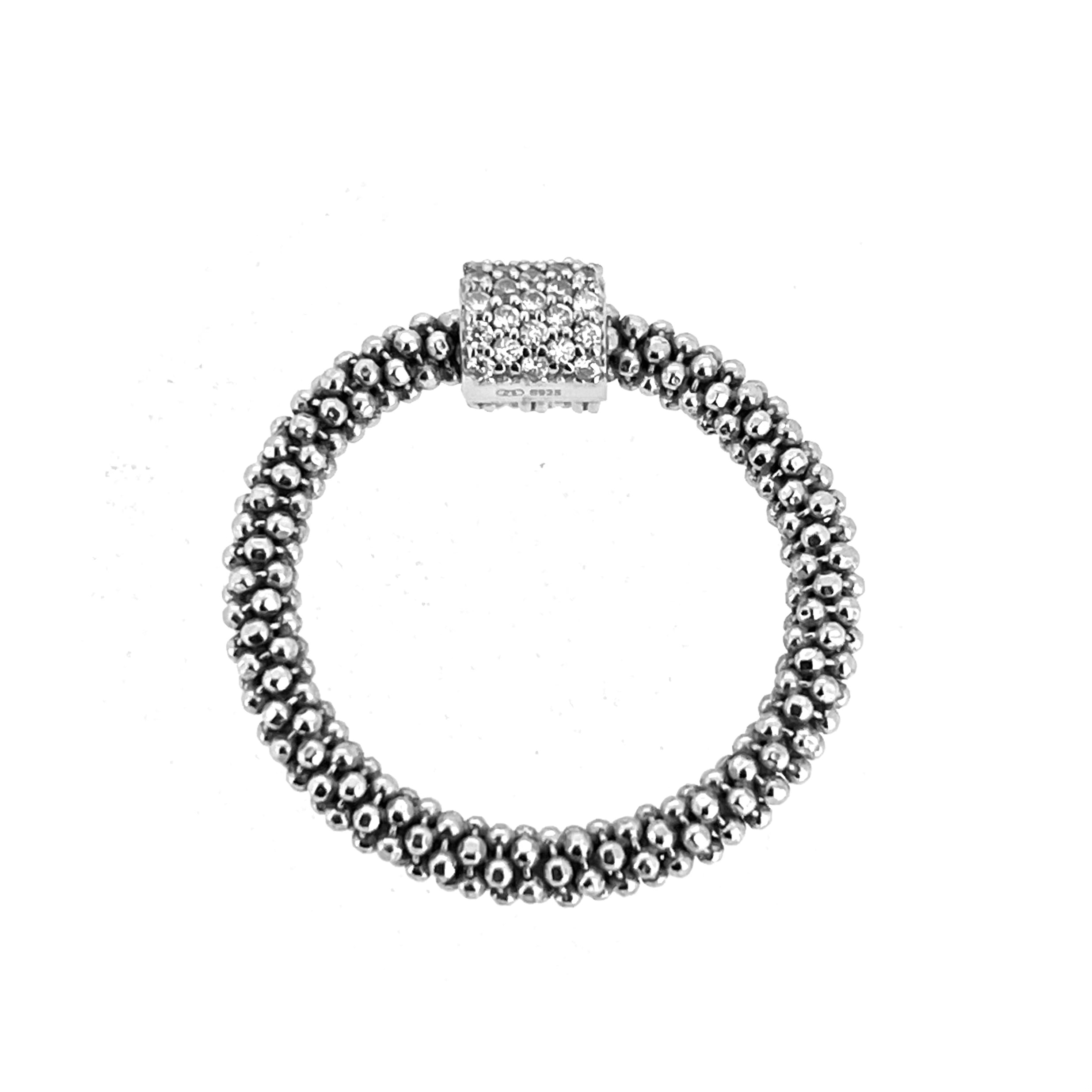 Vintage Links of London crystal bead ring with textured silver band