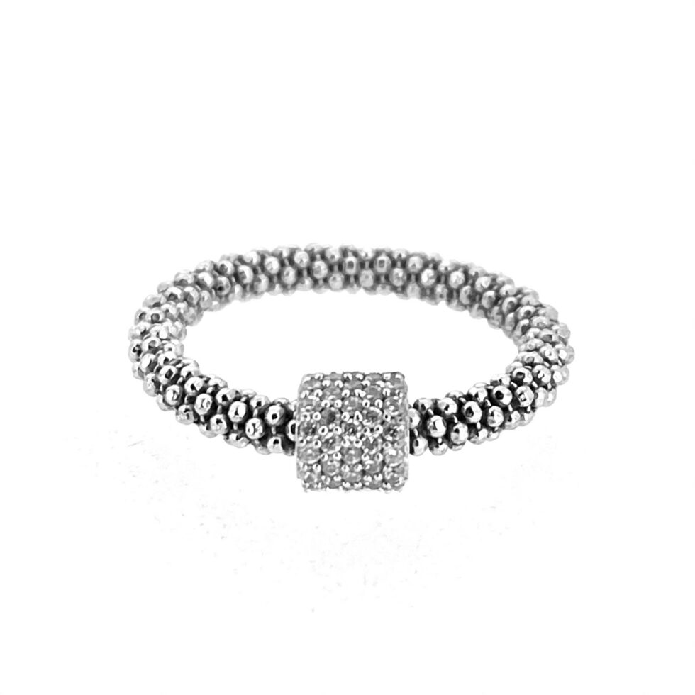 Vintage Links of London sterling silver Stardust ring with crystal bead front view