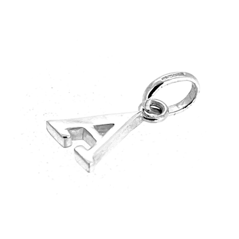 Letter A charm in sterling silver with standard oval bail