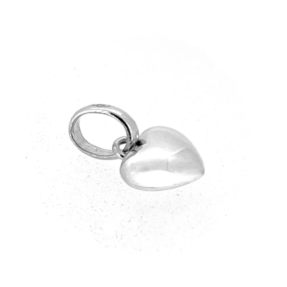 Polished silver Mini Puffed Heart Charm with oval bail